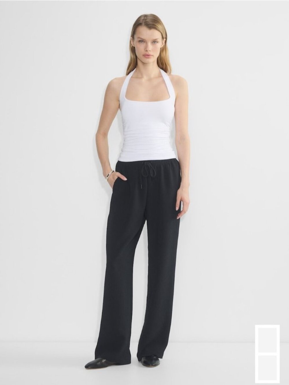 Wilfred Thesis Pant Crepette Trousers Large Black Elastic Waist Wide Leg FLAW